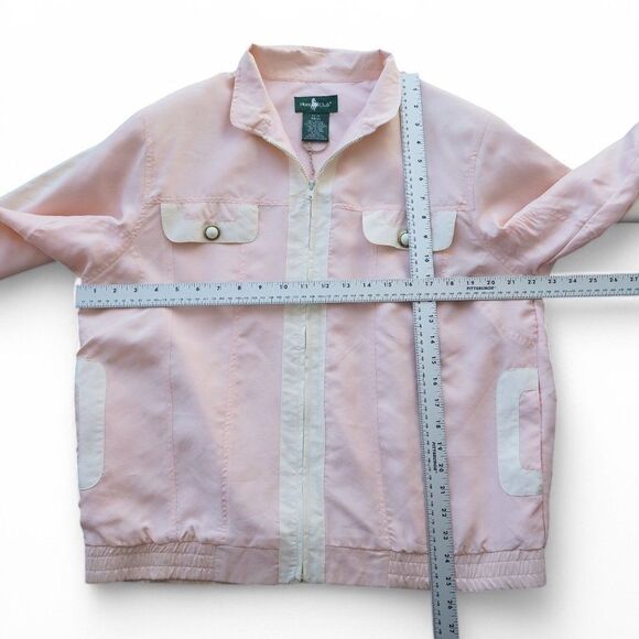 Hunt Club Vintage 80s 90s Silk Full Zip Jacket Pale Pink / Cream Women's M - Picture 4 of 8